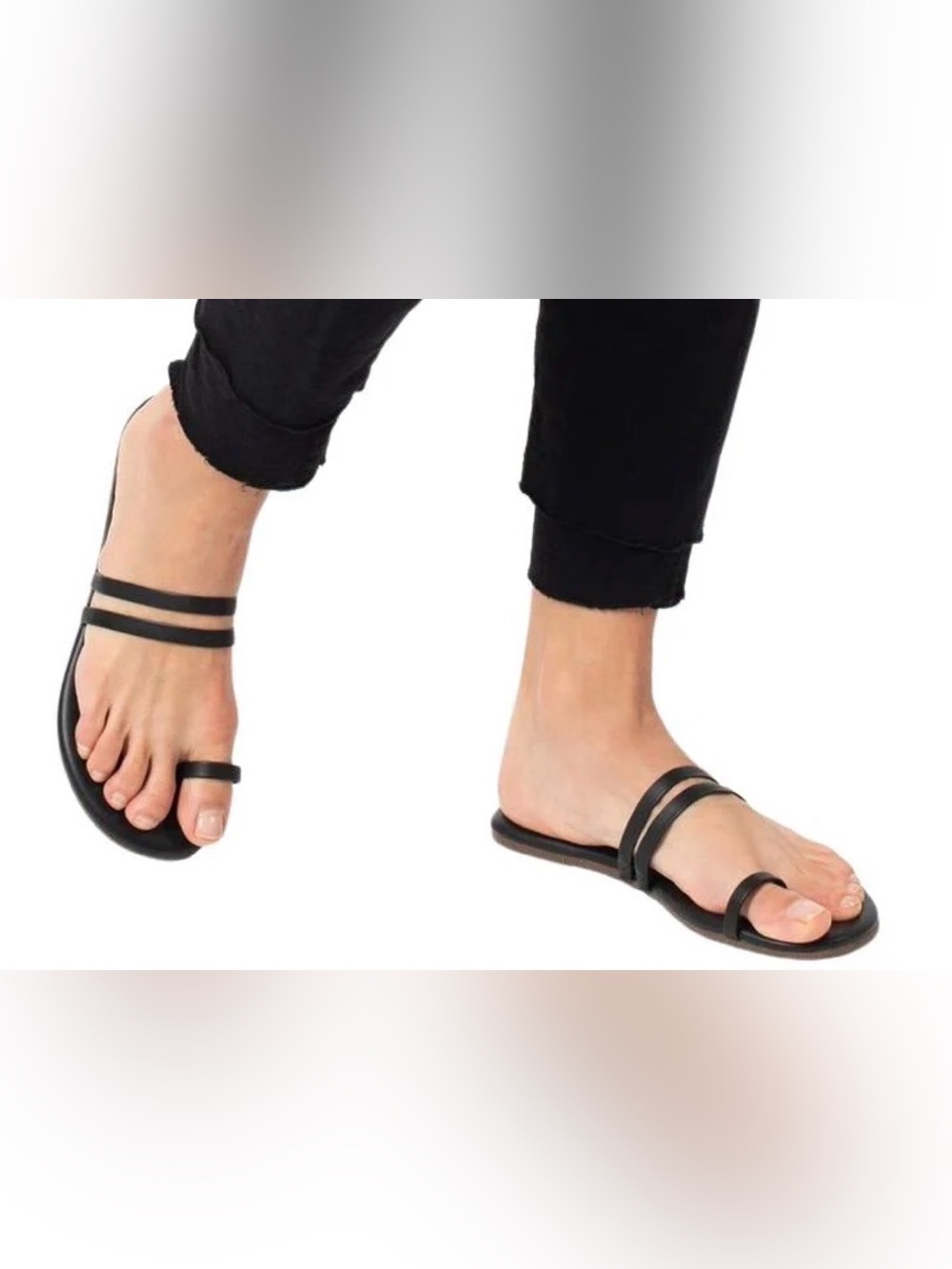 TKEES Leah Toe Cross Black Leather Minimalist Sandals Size 6